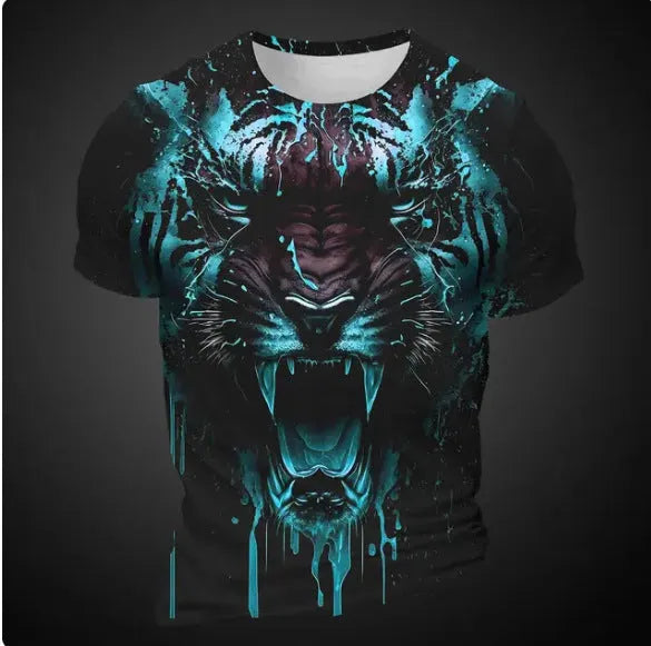 Men's 3D tiger pattern short sleeve T-shirt in bird eye cloth fabric with digital printing