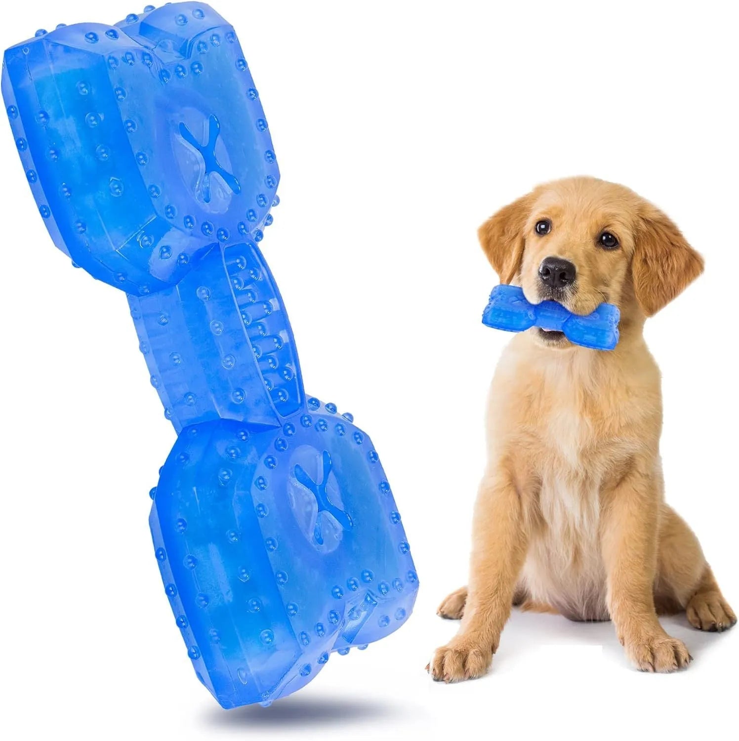 Freezable dog teething chew toy with non-toxic materials and purified water cooling