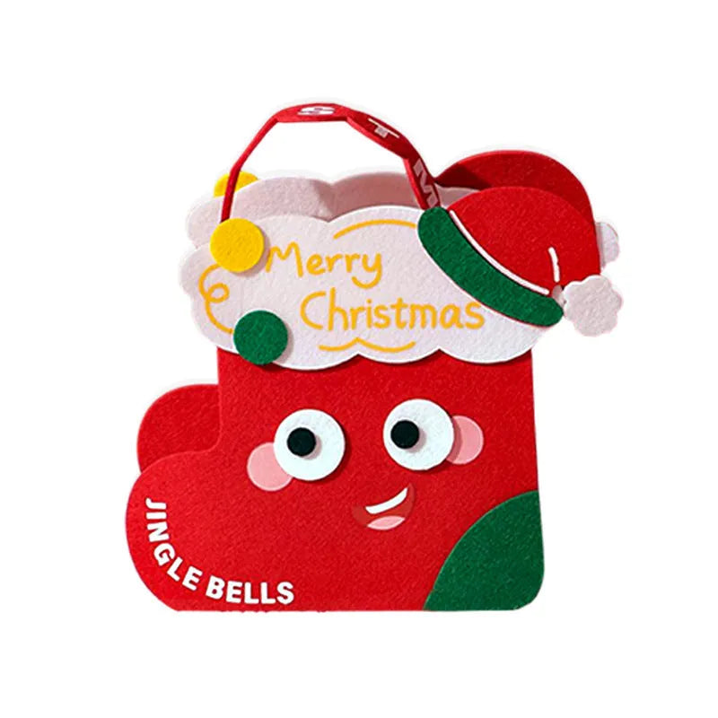 Green felt gift bag for Christmas gift wrapping with festive design