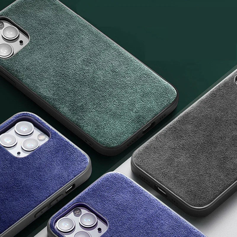 Suede iPhone case full-cover protection back cover in dark blue colour