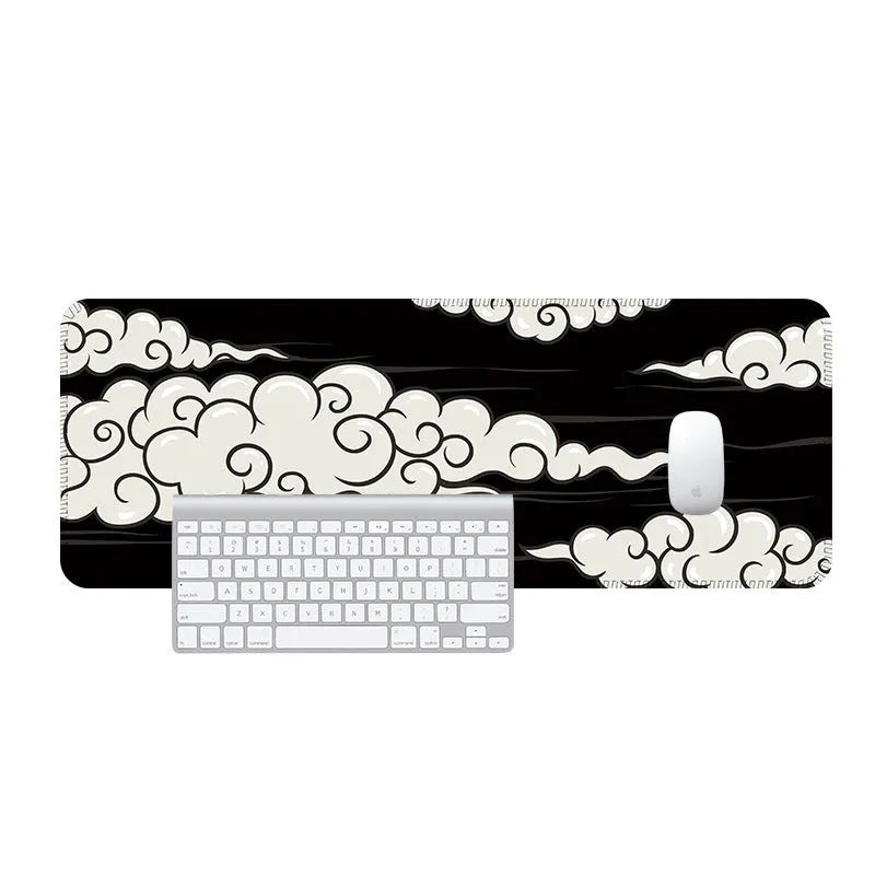 Large Japanese-style minimalist desk mat with non-slip rubber base on a wooden desk.