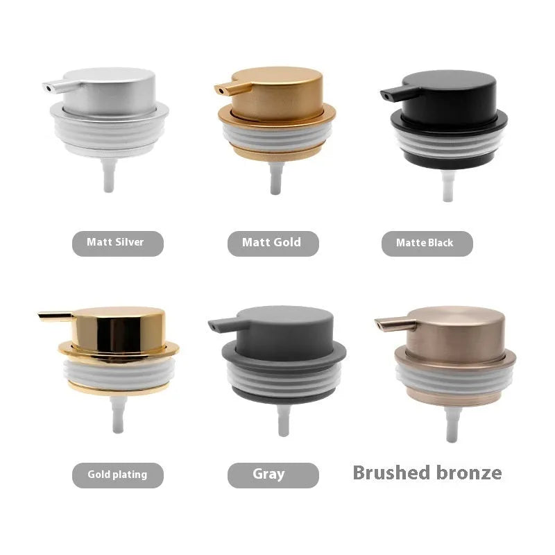 ABS plastic foam pump dispenser with large push head in metallic and matte black finishes.