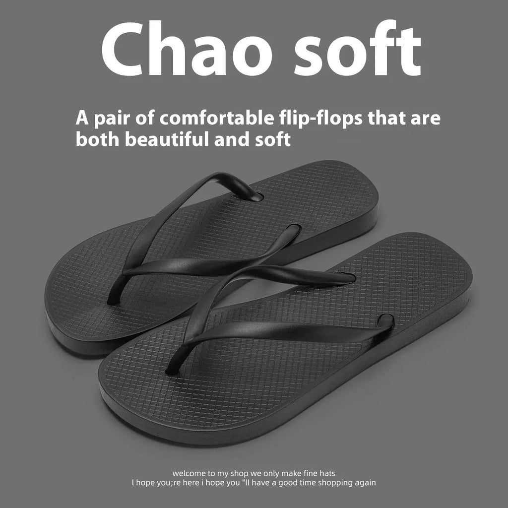 Foldable orange casual slippers with non-slip PVC sole and breathable holes, shown on a beach background.