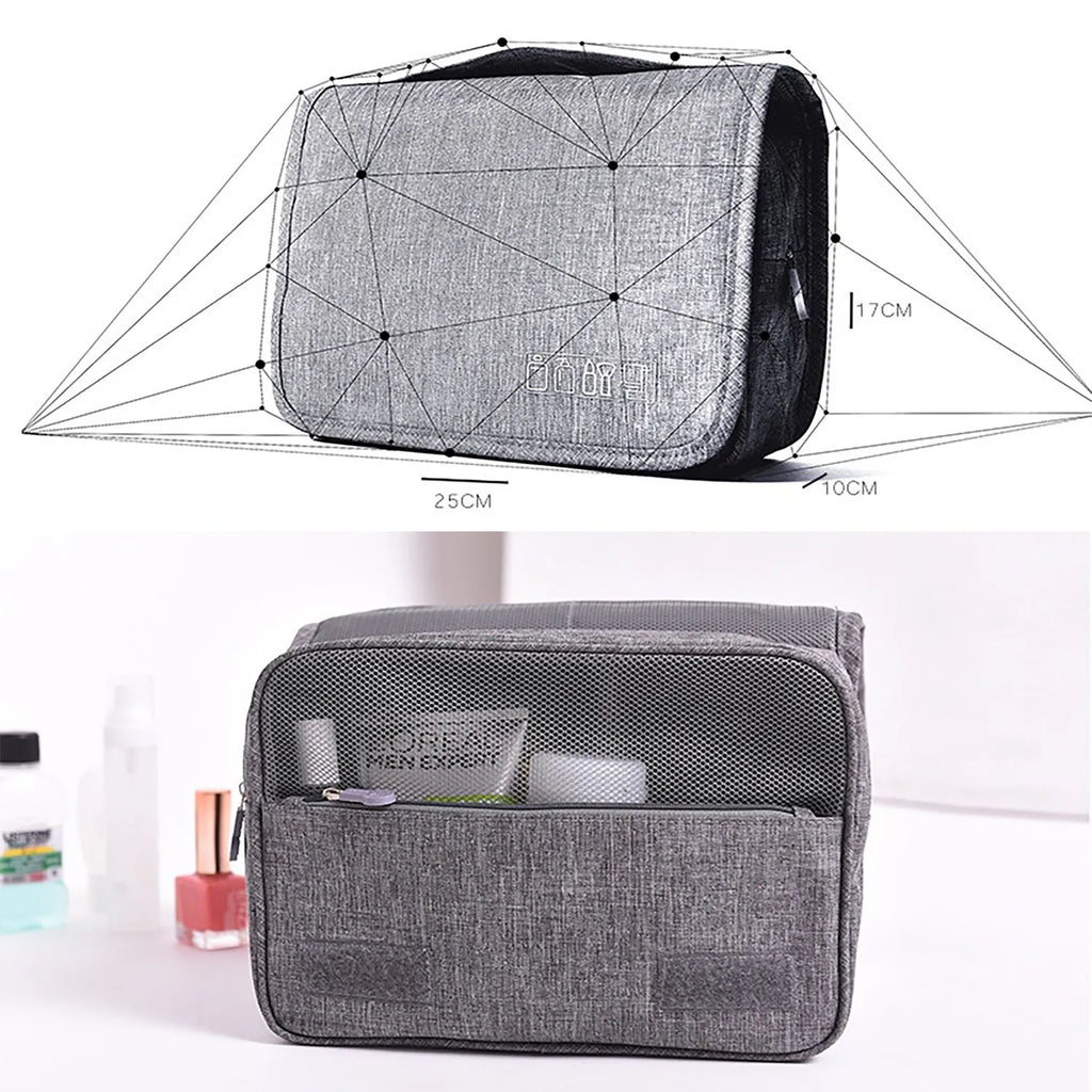 Travel hanging toiletry bag with four compartments and 360 swivel hook, water-resistant nylon, available in multiple colours