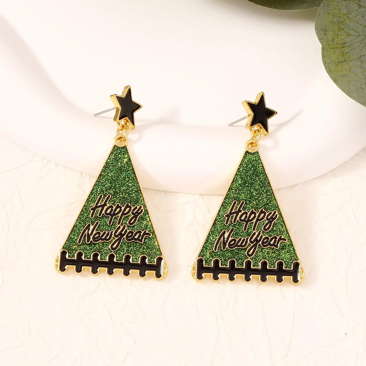 Pair of tree-shaped zinc alloy earrings in multiple colours including pink, green, gray, yellow and red