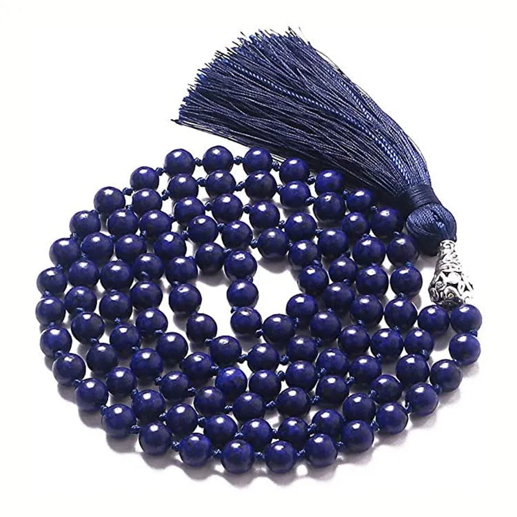 95-100cm agate tassel necklace with geometric pattern and mixed stone beads including amethyst and lapis lazuli