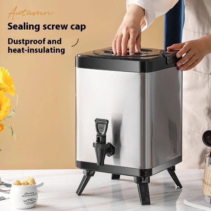 8 litre silver stainless steel square milk tea bucket with lock mechanism for commercial beverage storage