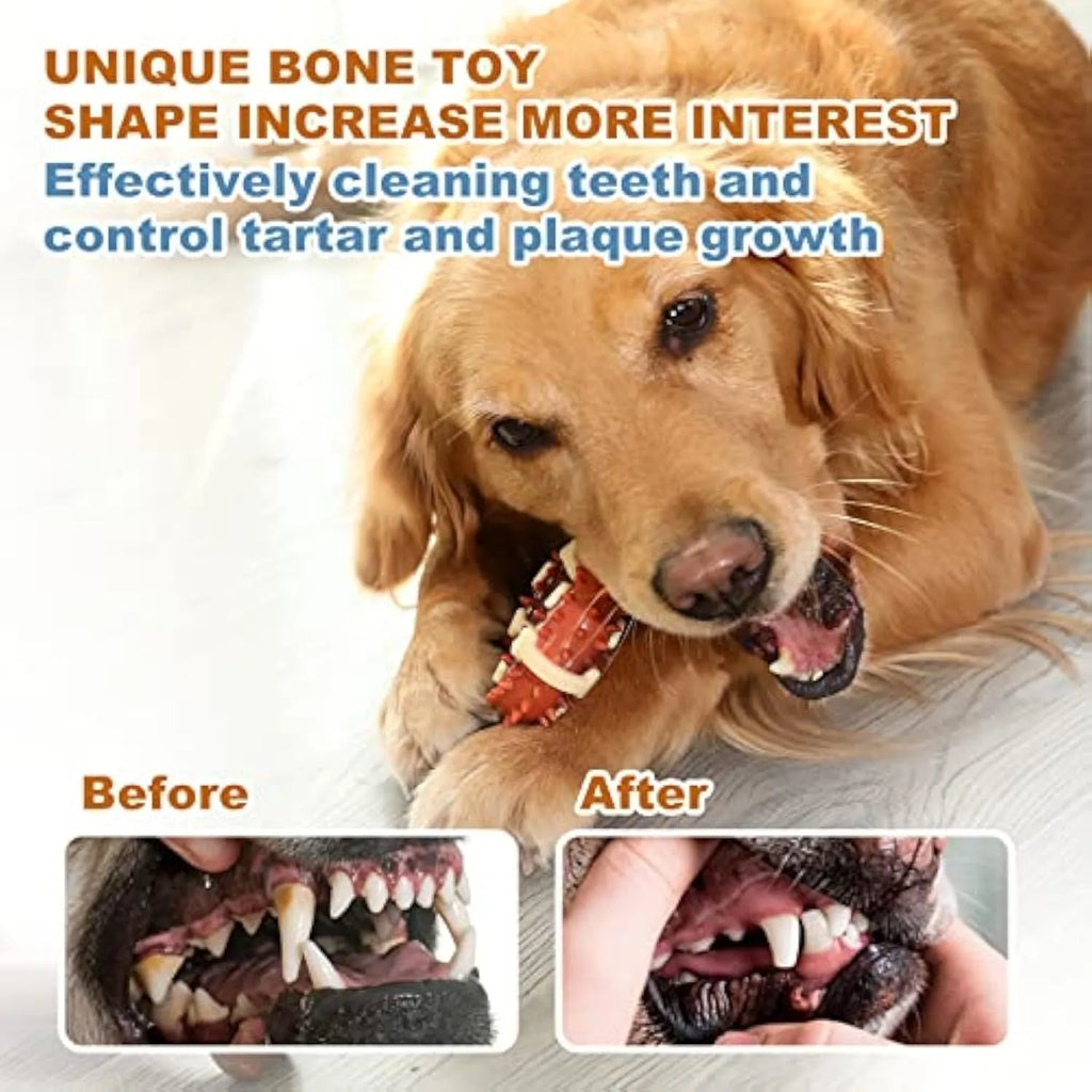 Natural rubber bone-shaped dog dental chew toy for teeth cleaning and anxiety relief