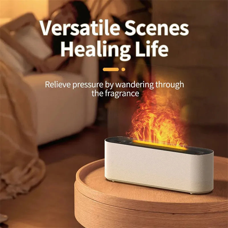 Black or white Flame Air ultrasonic humidifier and aroma diffuser with 7-colour LED lights on.