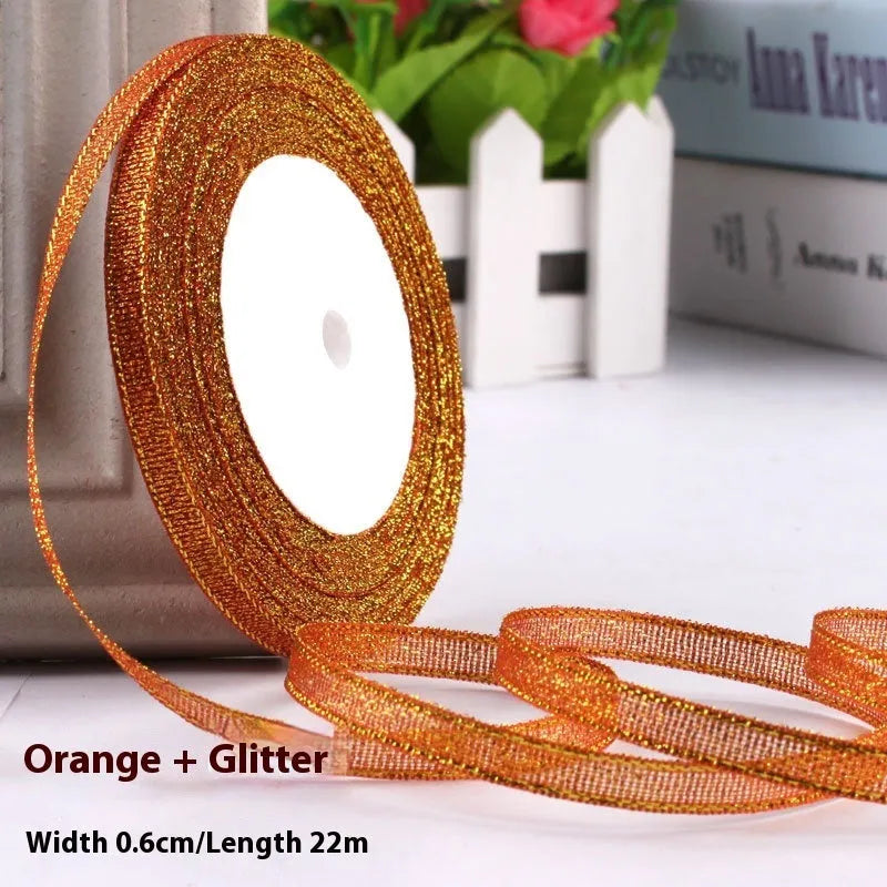 Roll of narrow 0.6cm wide polyester decorative ribbon in multiple colour options including metallic finishes