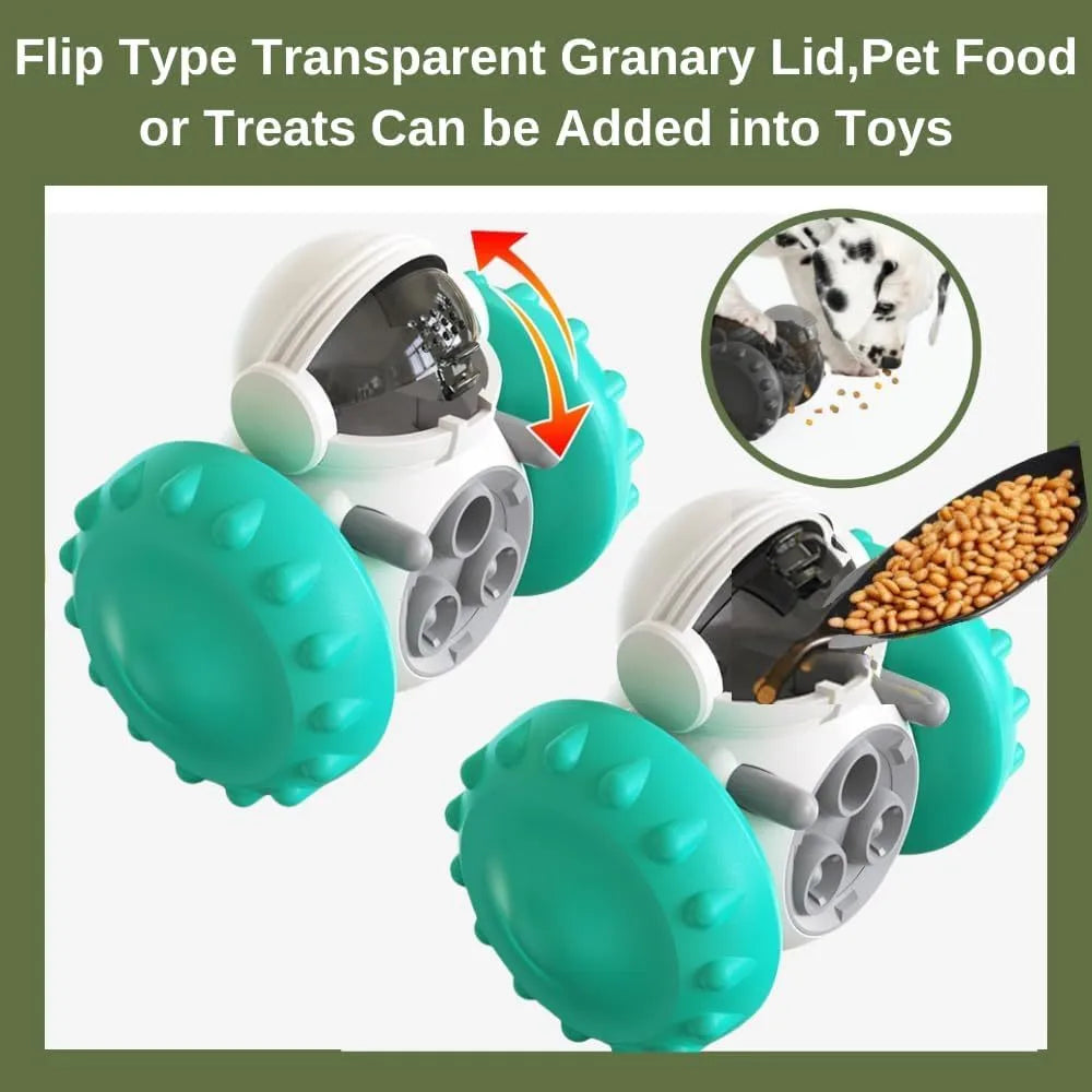 Robot design tumbler treat dispenser toy for small dogs and cats on floor