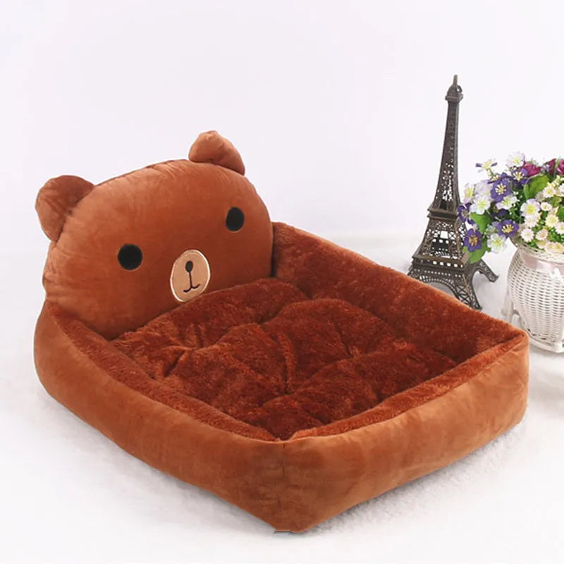 Cartoon-style sofa pet bed for small dogs and cats in a plush fabric with a removable washable cover