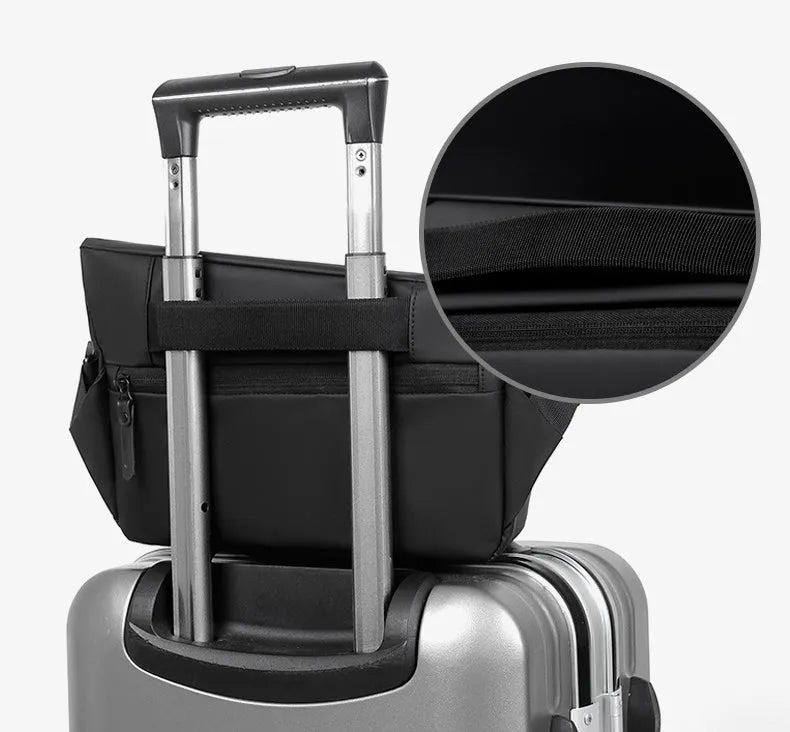 Grey PU leather crossbody sling backpack for men showing horizontal square shape and shoulder strap