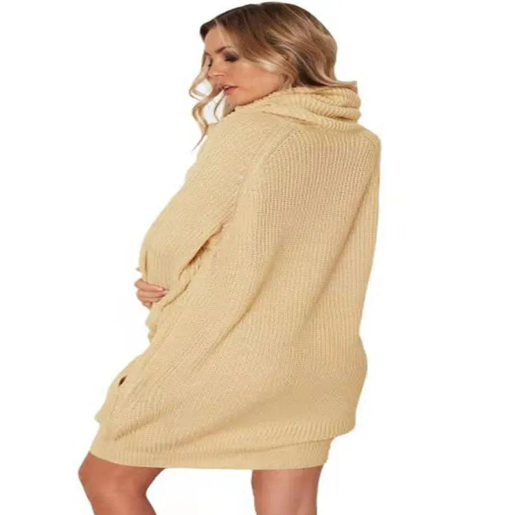 Pullover sweater with lapel loose styling and pocket in light apricot colour