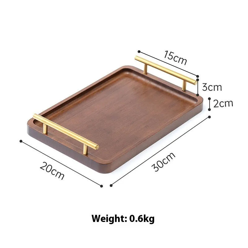 Square bamboo barbecue tray with brown handles in medium and small sizes