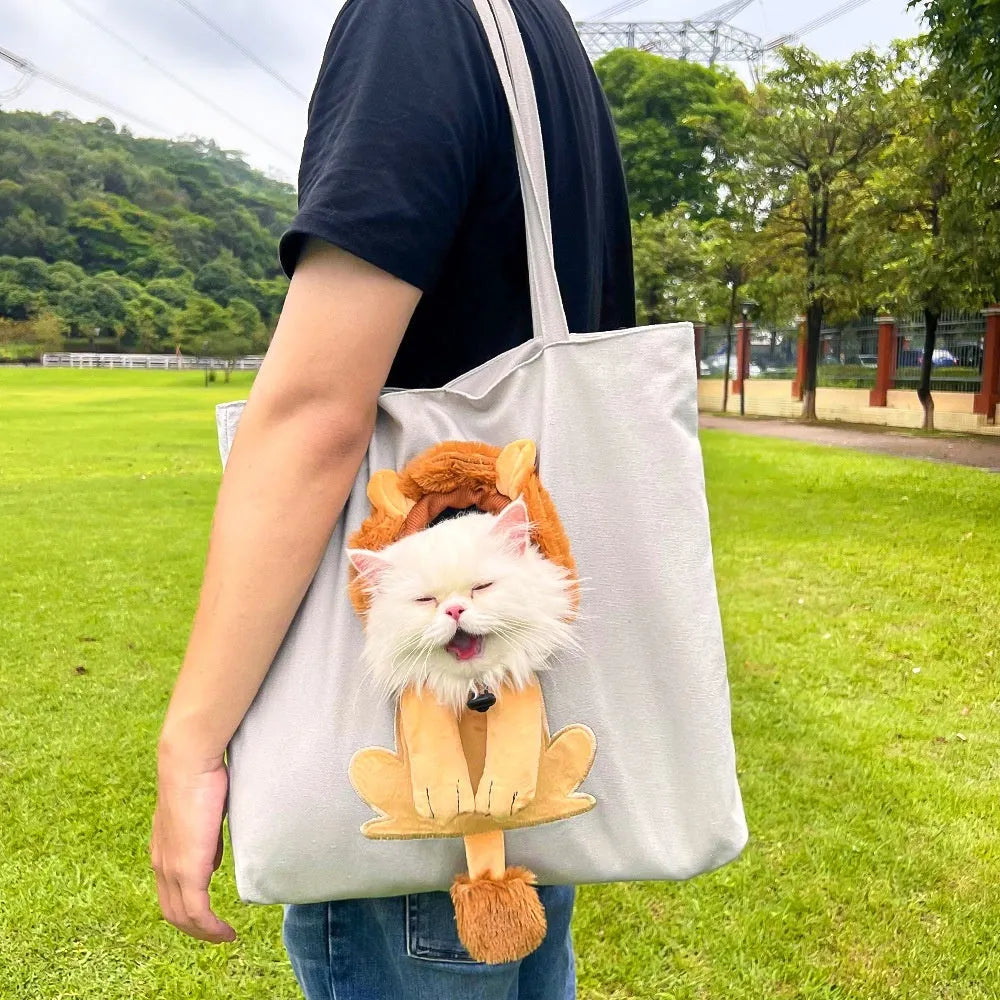 Canvas pet shoulder bag with cartoon pattern for small dog or cat transport