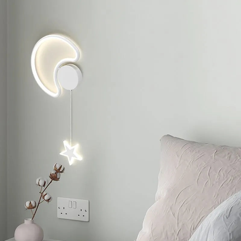 Children's cloud and star themed LED bedside wall lamp in black or white.