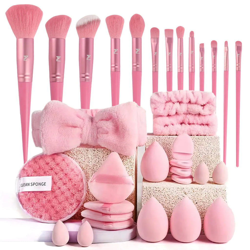 Beauty tools combination suit set with hydrophilic non-latex sponges in brown pink purple colour options