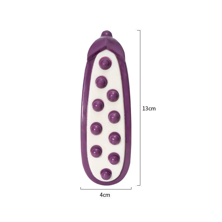 Green and purple dog chew toys showing simulation texture, available in large and small size options