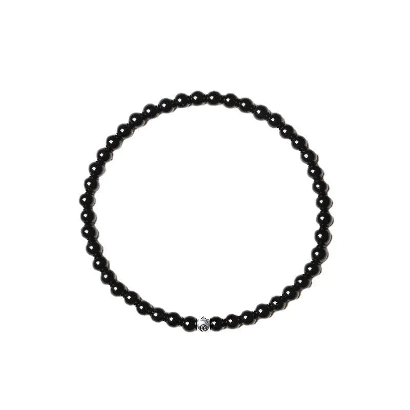 Unisex agate bracelet with obsidian, blue San, and black agate stones in 4mm geometric design