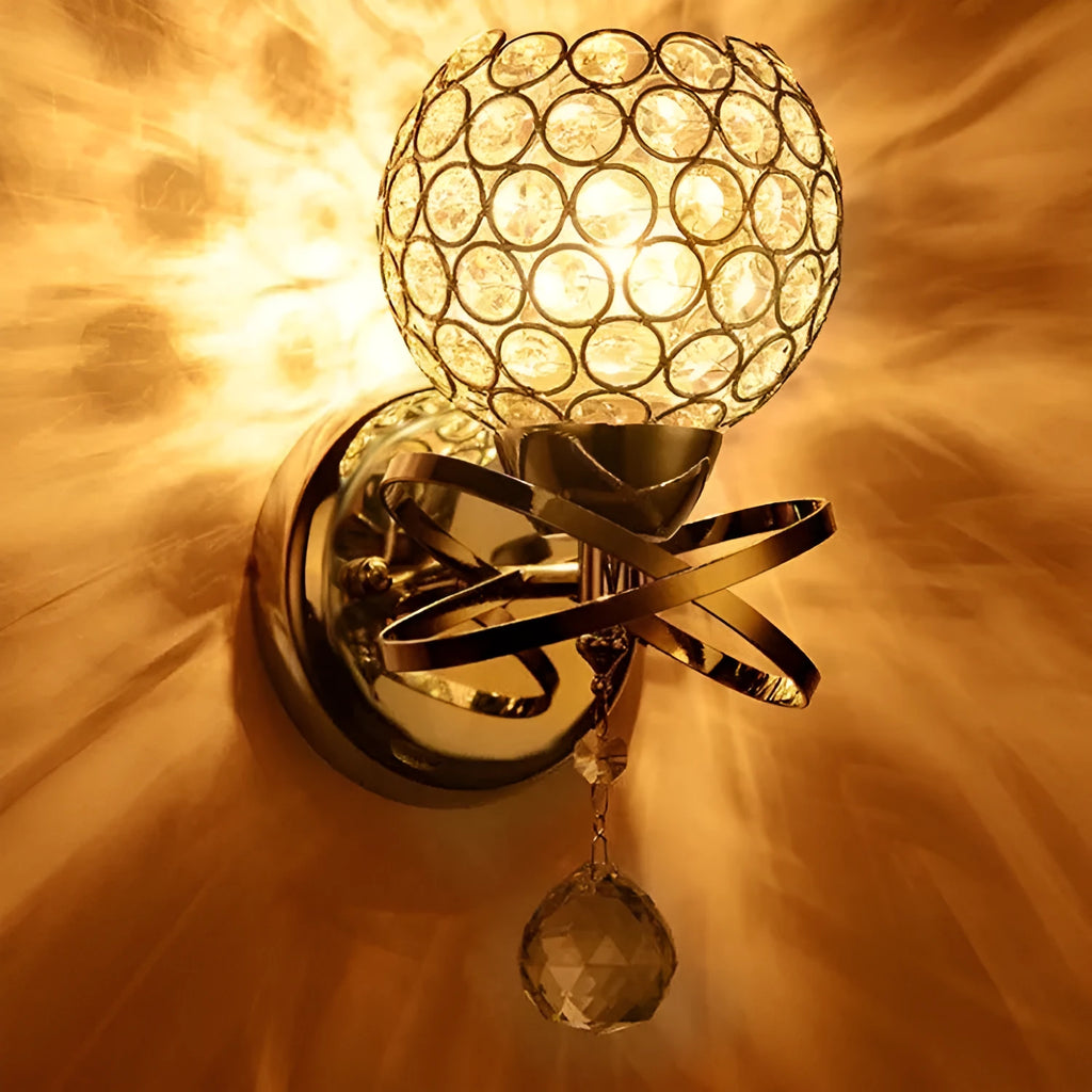Creative crystal wall lamp bedroom bedside corridor gold chrome finish with crystal pendant