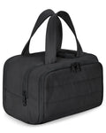 Large travel toiletry bag with wide open design showing fluffy texture in available colour options