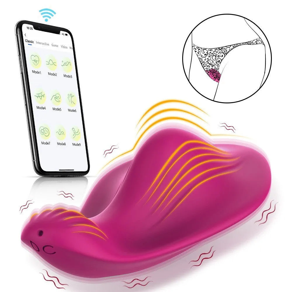 Rose red butterfly-shaped female massager with smartphone app control