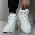 White men's casual shoes with round toe design and microfiber upper for autumn and winter wear