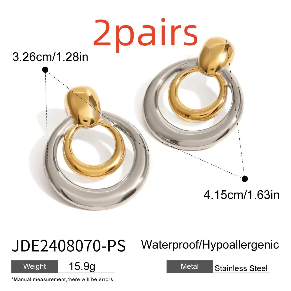 Gold-plated double layer hollow stud earrings with round geometric design