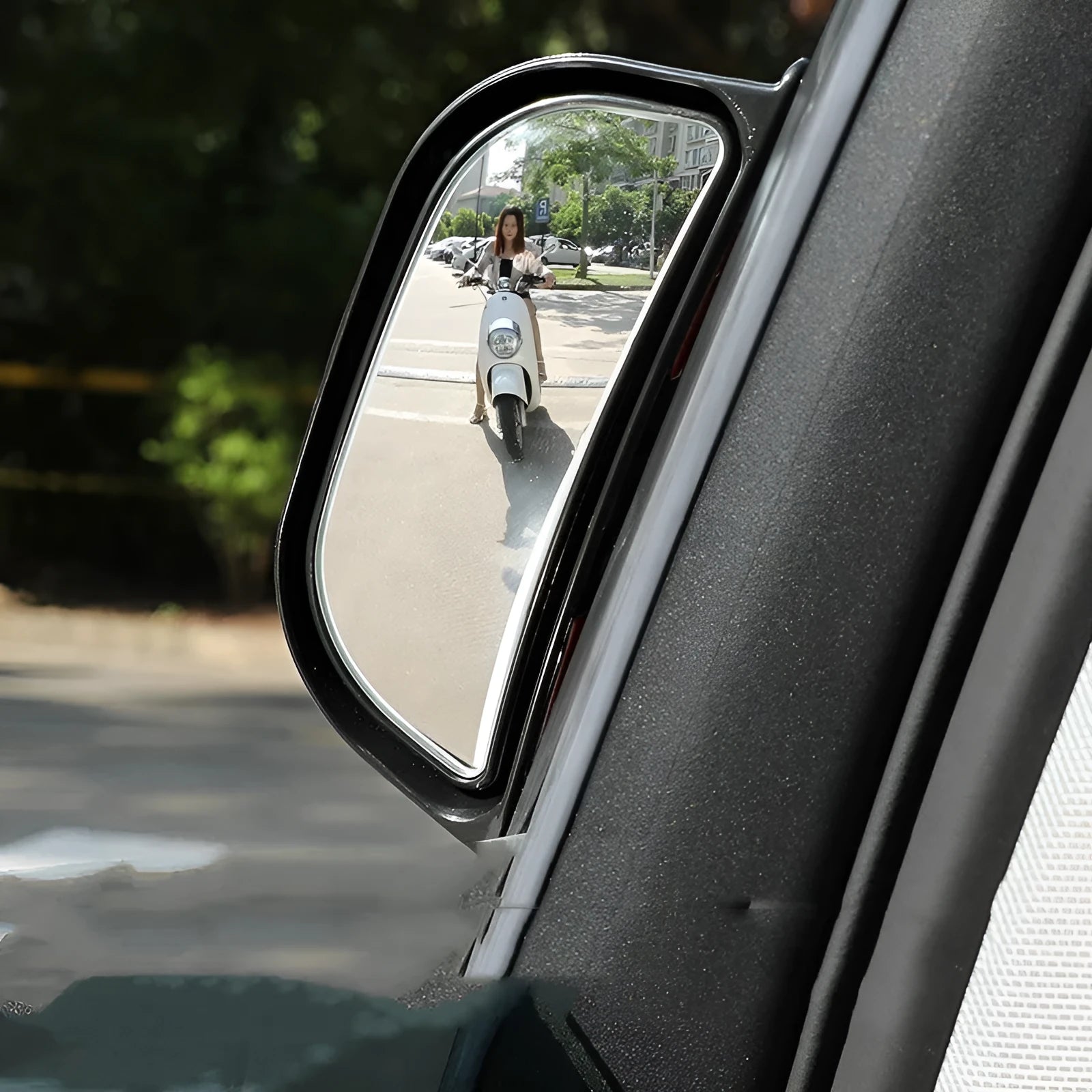 Universal wide angle car rearview mirror with two-row design and black printing