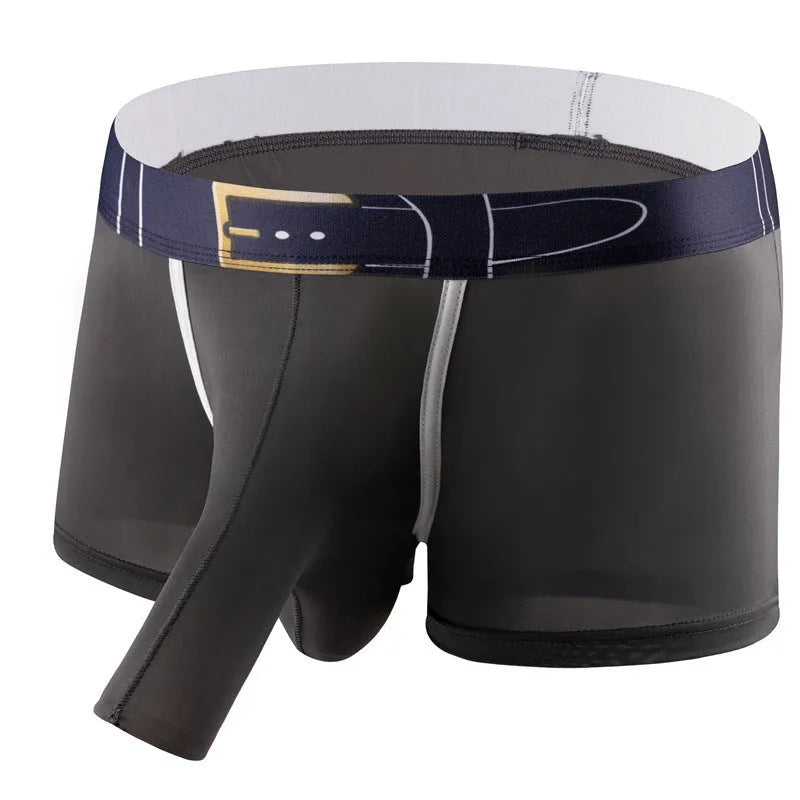 Men's solid colour Ice Silk boxers in mid waist style, shown in various colours.