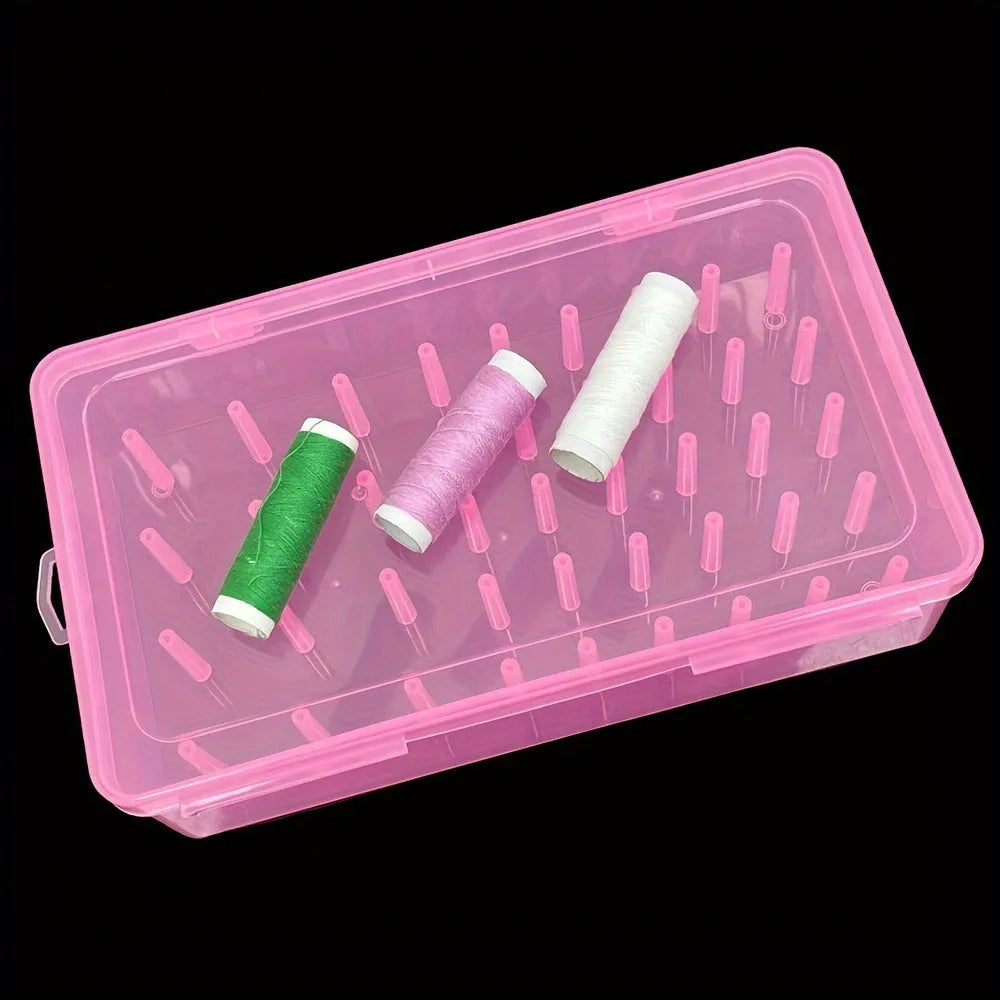 Transparent plastic embroidery storage box with 42 compartments for sewing threads and needles