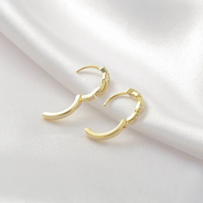 Geometric women's copper earrings with interwoven hemp rope in gold or silver diamond finish
