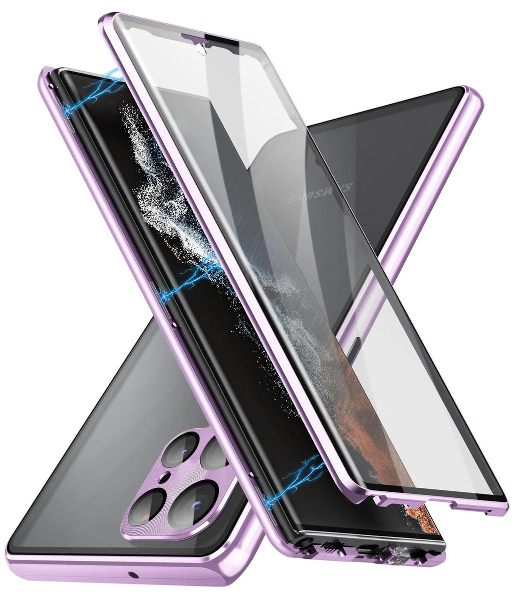 Metal magnetic phone case for Samsung S24 Ultra with a built-in peep-proof mirror in multiple colours.