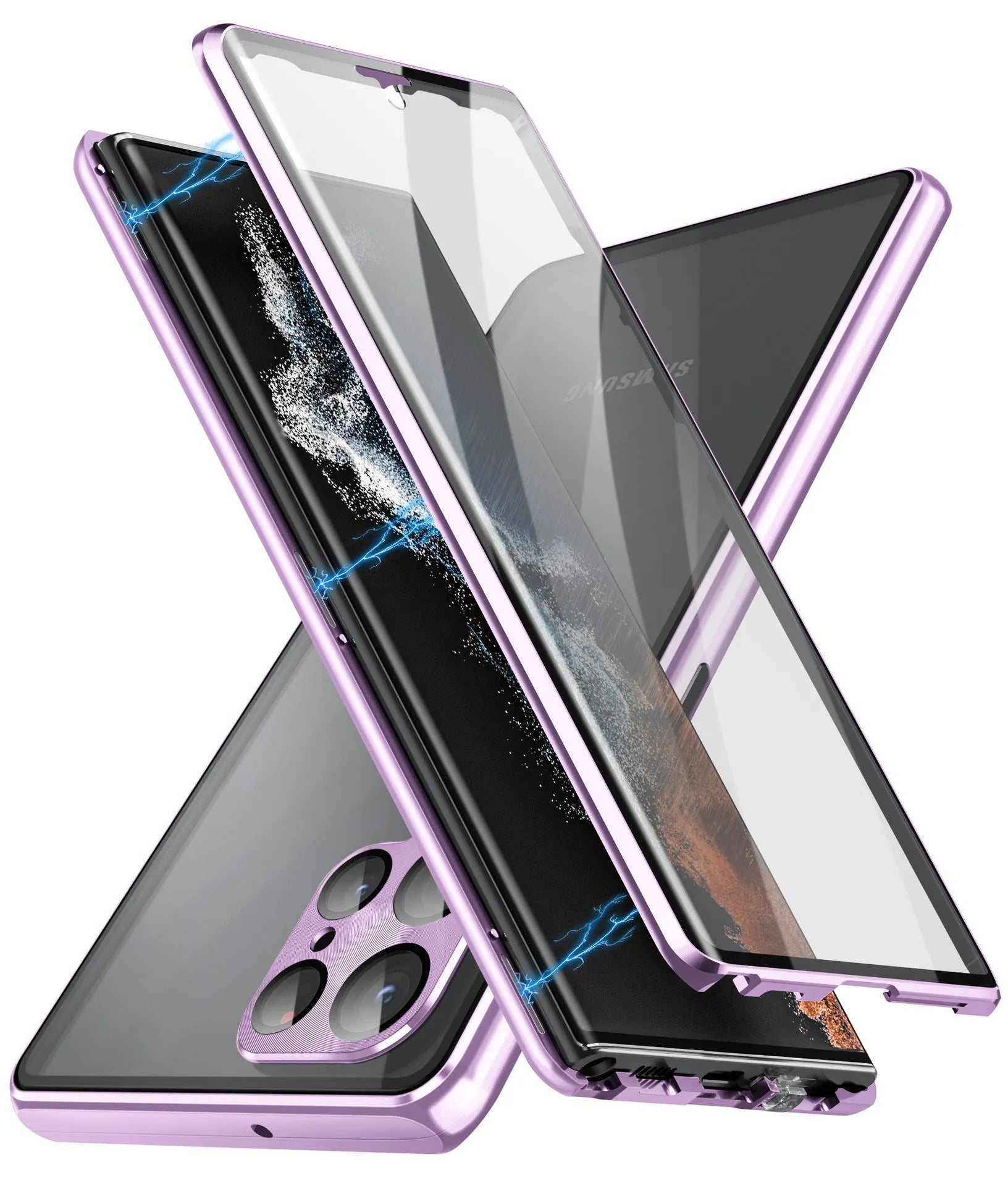 Metal magnetic phone case for Samsung S24 Ultra with a built-in peep-proof mirror in multiple colours.