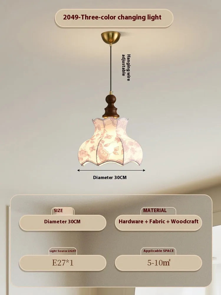 French style retro adjustable dining room chandelier with hardware wood frame and fabric shades