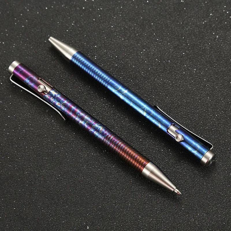 Titanium alloy magic colour gun bolt handle ball pen showing mechanical design details