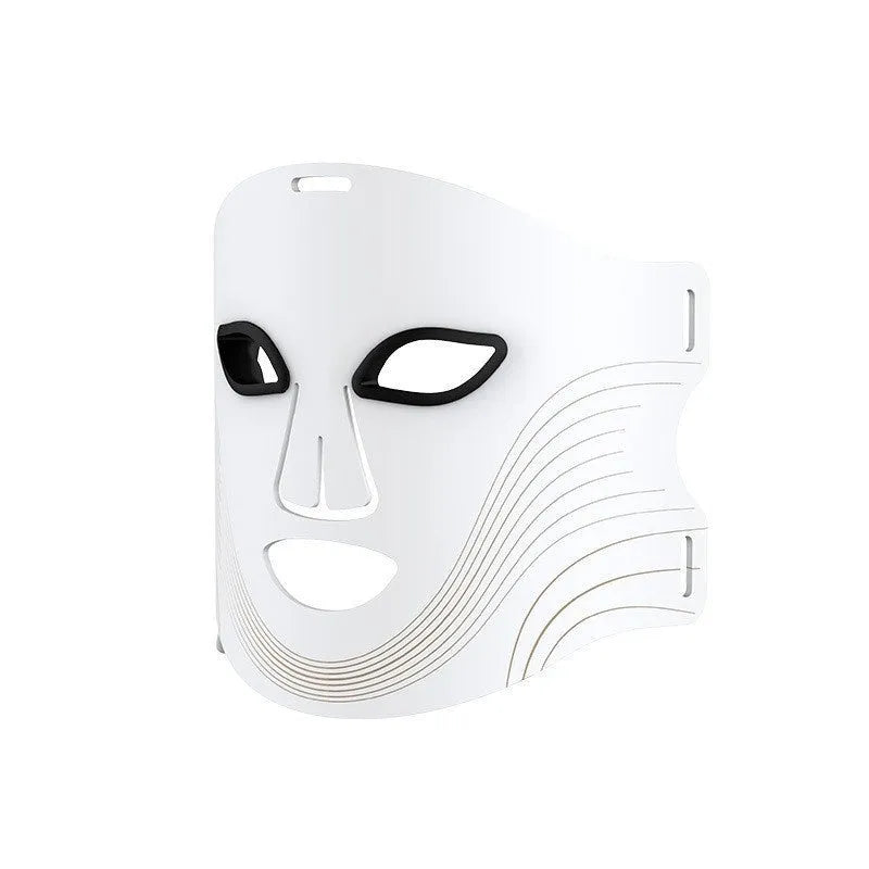 Black LED photon therapy face mask with neck treatment capability and adjustable settings