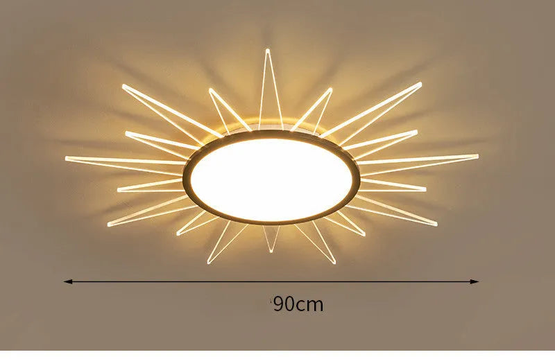 Modern round aluminium LED ceiling lamp with remote control for dimming, shown in available diameter sizes
