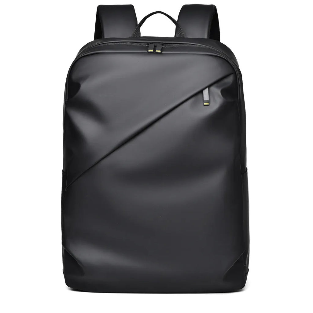 Large black waterproof backpack with 40 litre capacity and PU leather construction