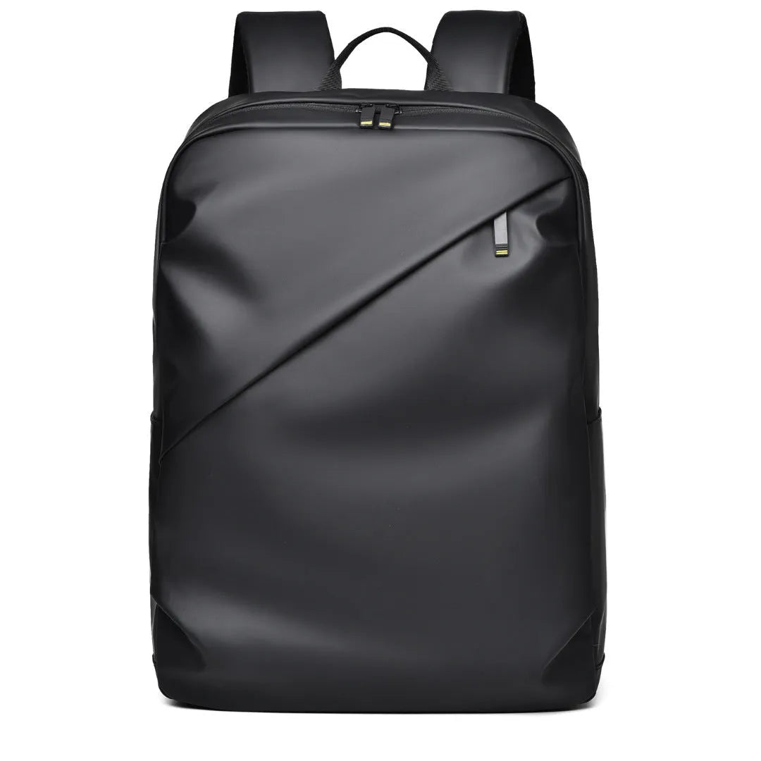Large black waterproof backpack with 40 litre capacity and PU leather construction