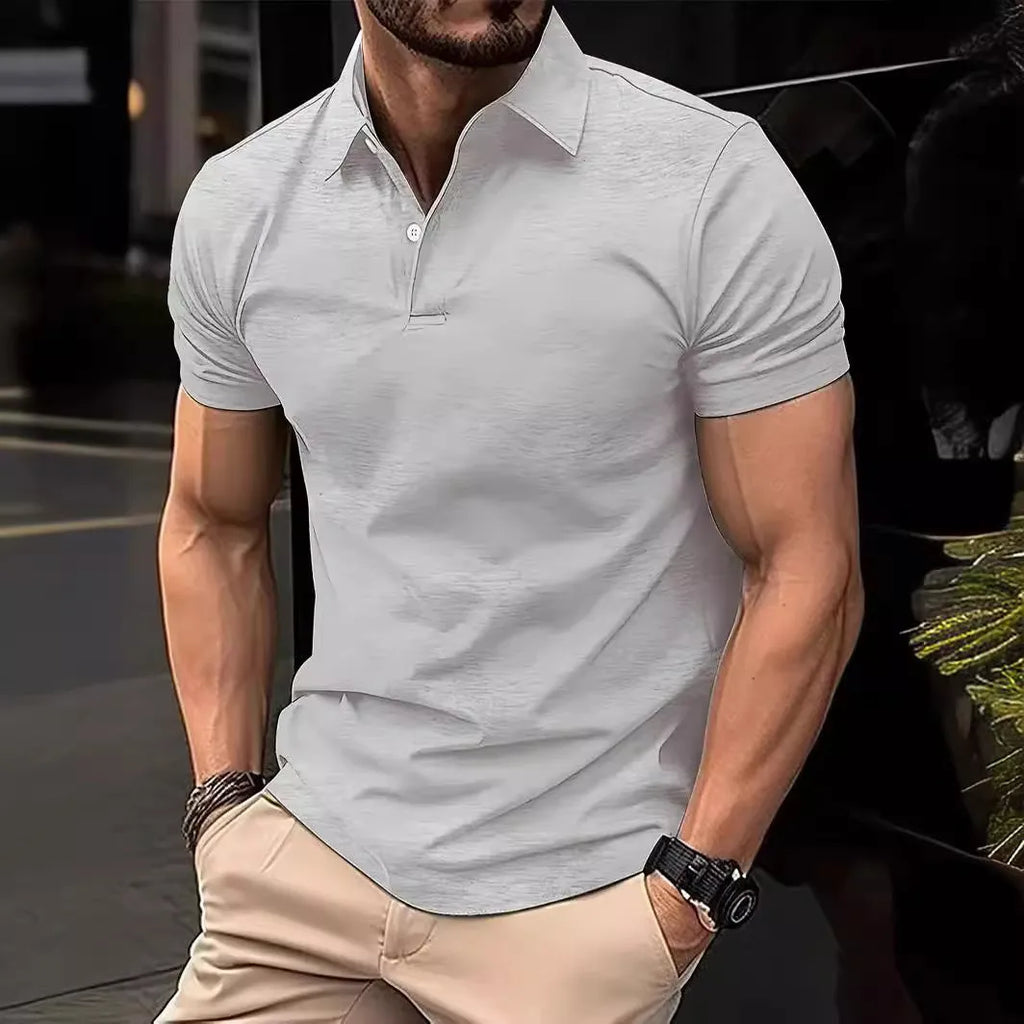 Men's solid colour short sleeve casual shirt with button placket in a slim fit