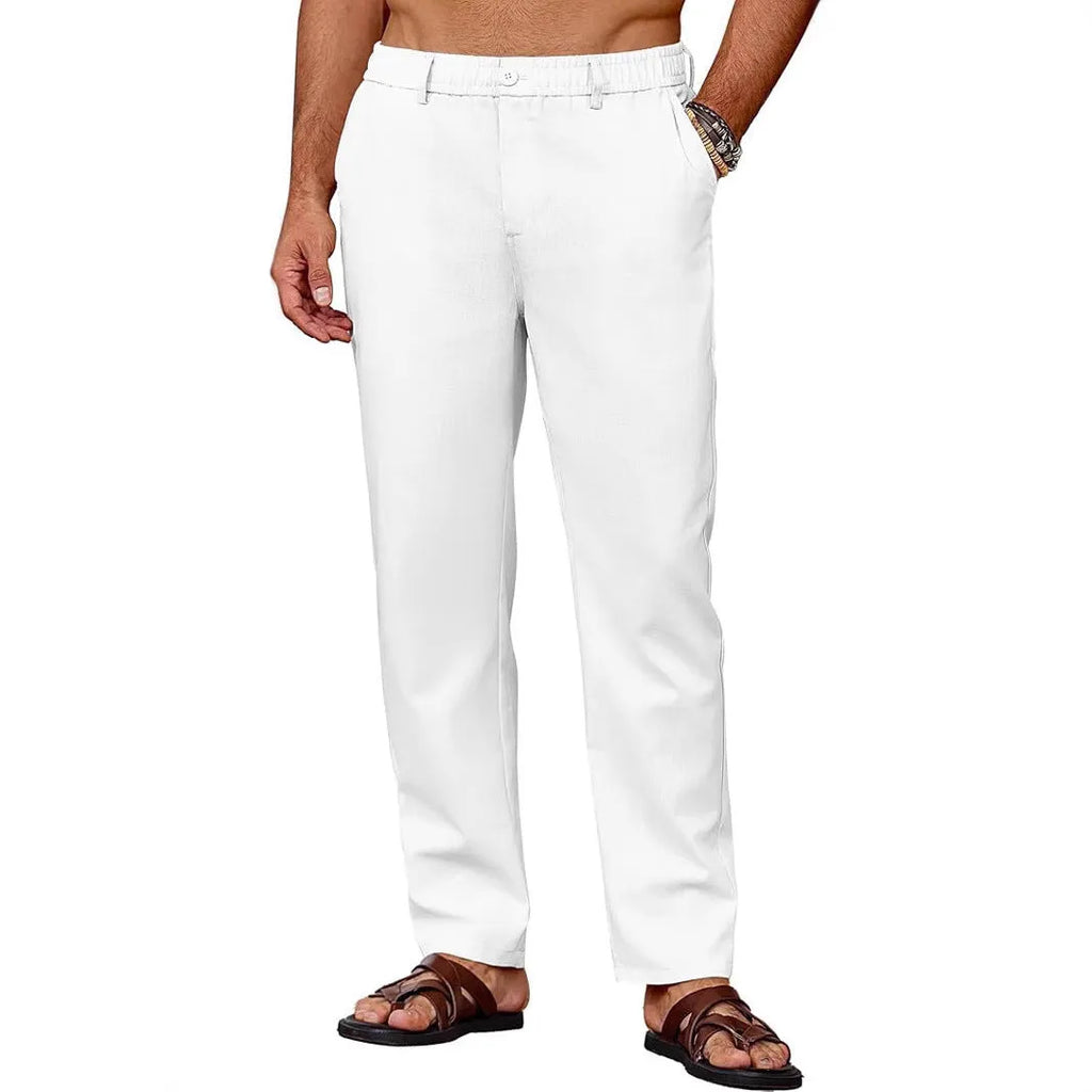 Men's casual breathable drawstring polyester straight pants in black with slight stretch