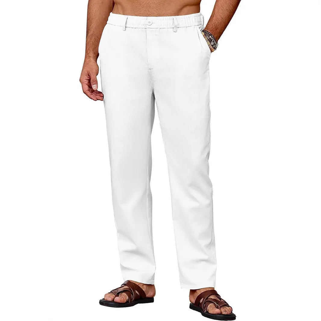 Men's casual breathable drawstring polyester straight pants in black with slight stretch
