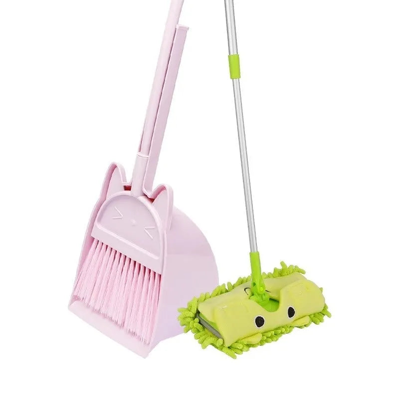 Plastic broom and dustpan set with rotating brush head in beige, green, or purple colour options