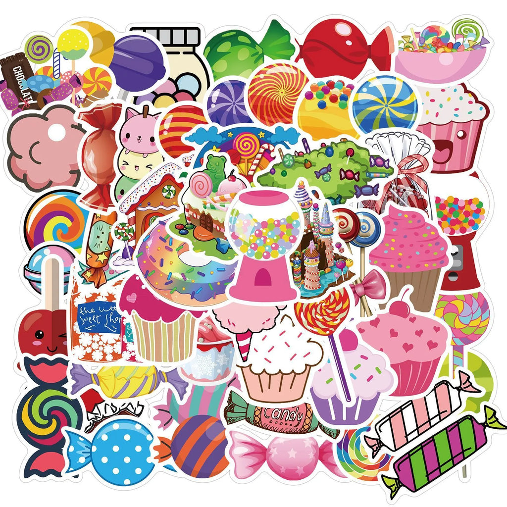 Colourful Candy series graffiti stickers with cartoon designs measuring 4-6cm
