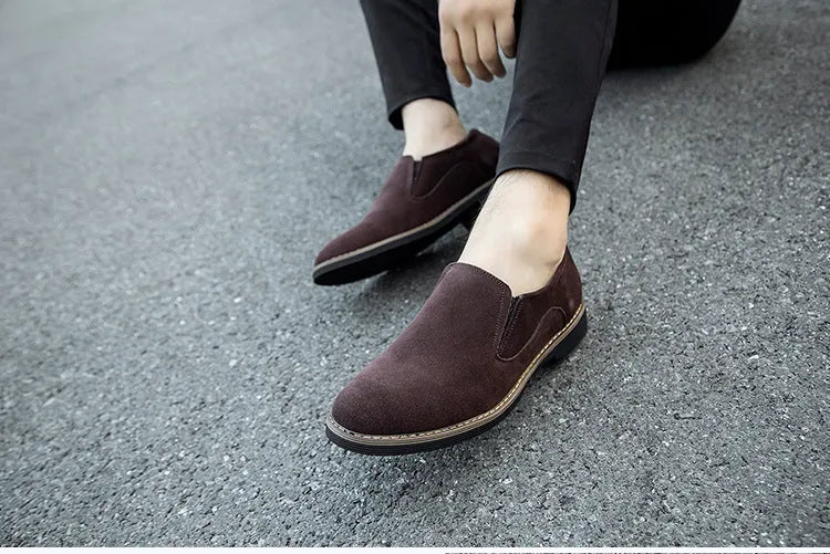 Men's casual leather shoes frosted round toe low heel solid colour artificial PU upper rubber sole flat heel