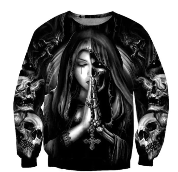 Halloween hooded sweatshirt with 3D anime skull design in available sizes S to 5XL