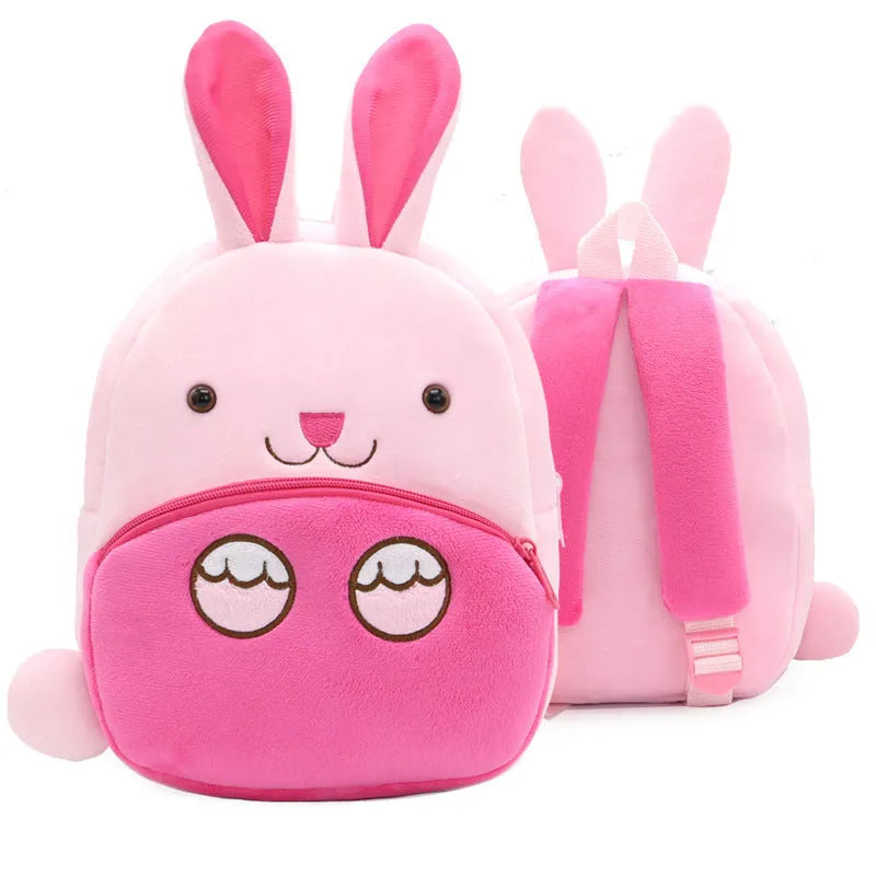 Small cloth animal backpack for kindergarten children, 26.5x24x10.5cm, with zipper pocket, available in multiple colours