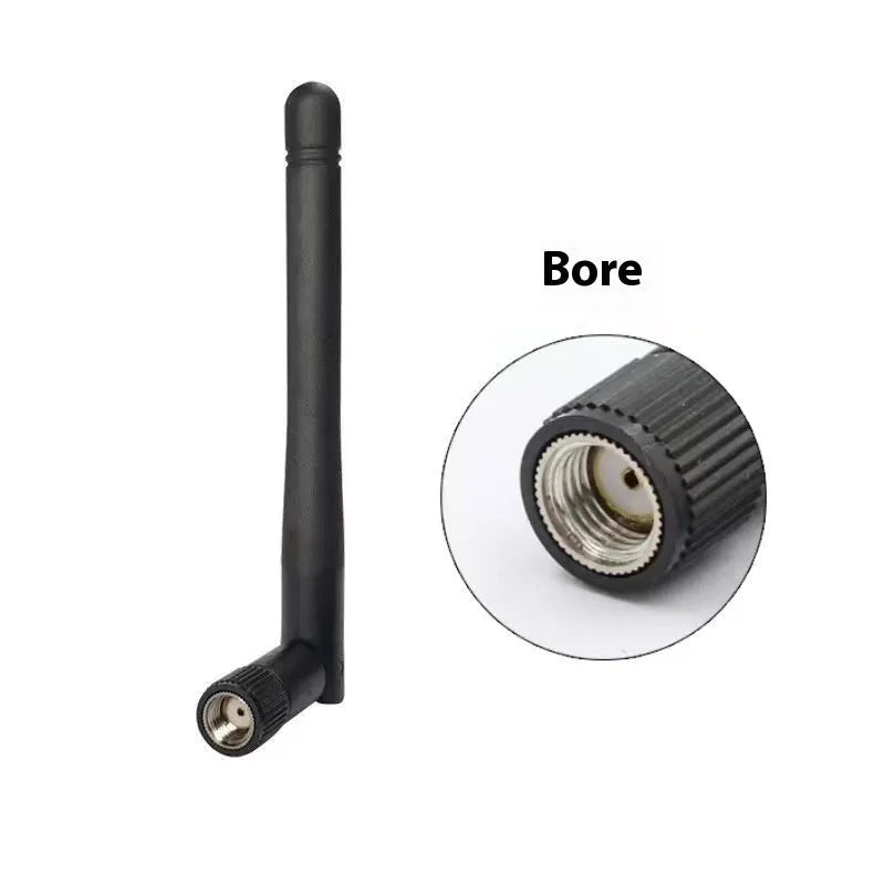 2.4G wireless module router antenna with 50 Ohm impedance, black cable, crochet Hoy mount, on white background